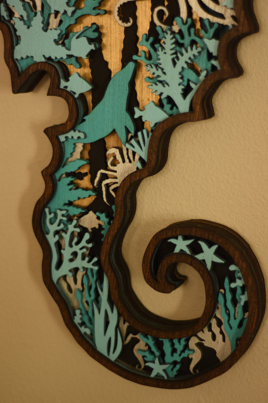 Coastal Decor, Seahorse, Multilayered, Coastal Home Decor, Wall Decor, Custom Gifts, Housewarming Gifts