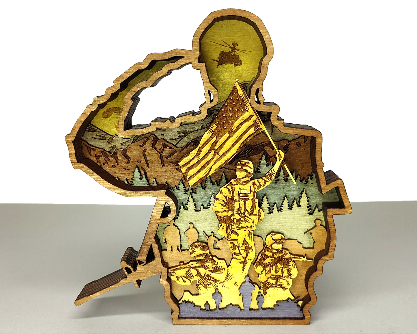 Proud Combat Veteran Multi-layered, Saluting Veteran Decor, Patriot, Patriotic Art, Patriotic Gifts, Military Gifts, Veteran, Army, Wooden